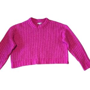 Women’s American Eagle Crop Top Long Sleeve Sweater Bright Pink Crochet, Size S